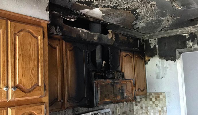 wall cabinet kitchen fire smoke damage
